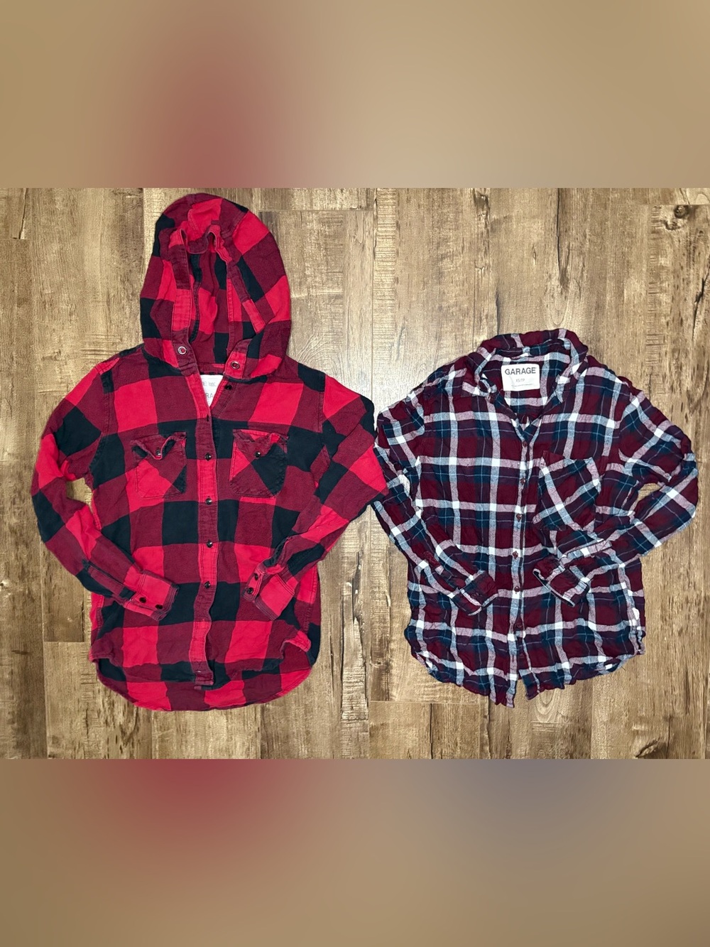 Garage Red & Black Plaid Hooded Button-Down
